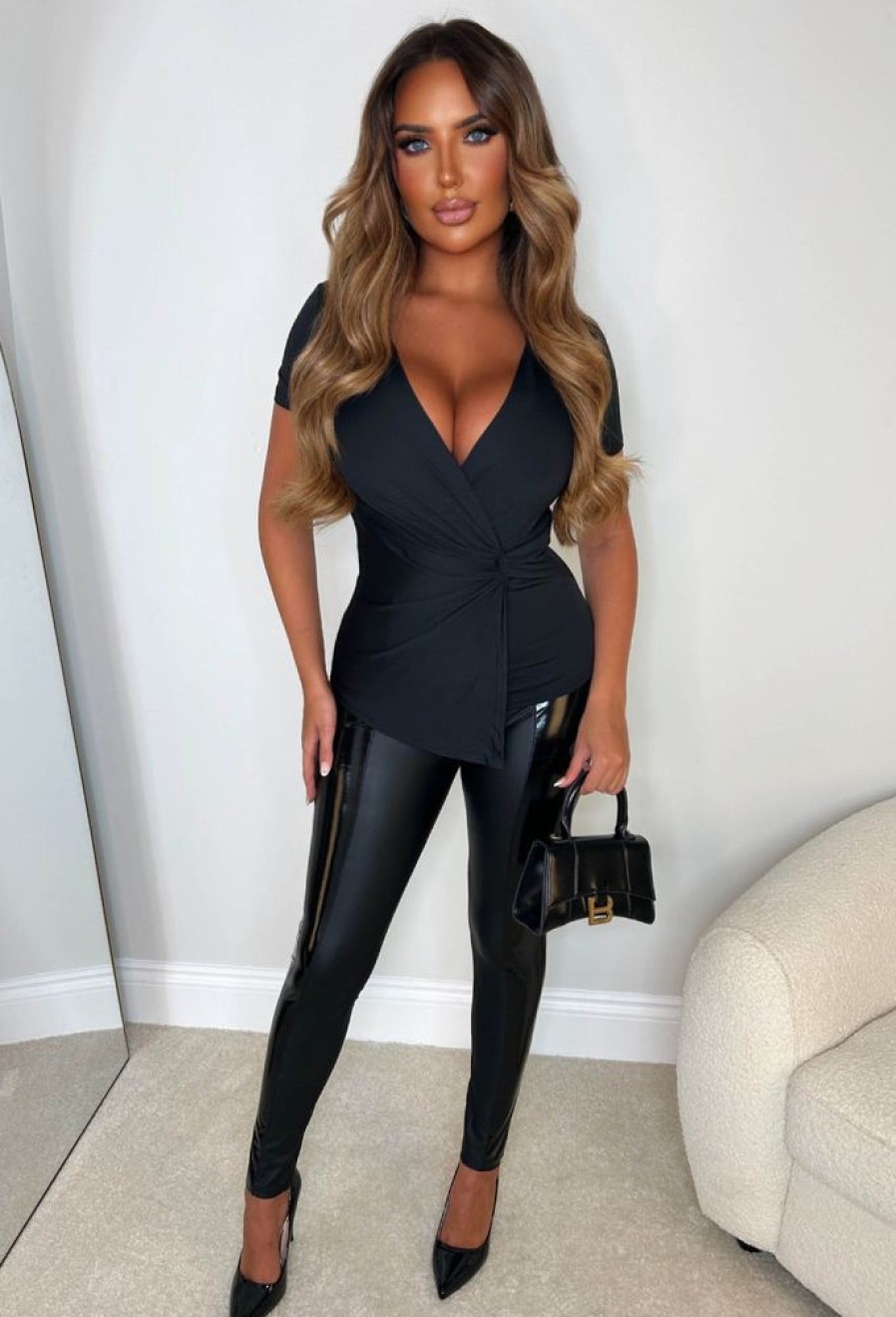 Hot Real Attraction Black Stretch Wrap Top Tops