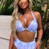 Hot Beachy Allure Blue Marble Print Padded Cup Bikini With High Waist Brief Swimwear