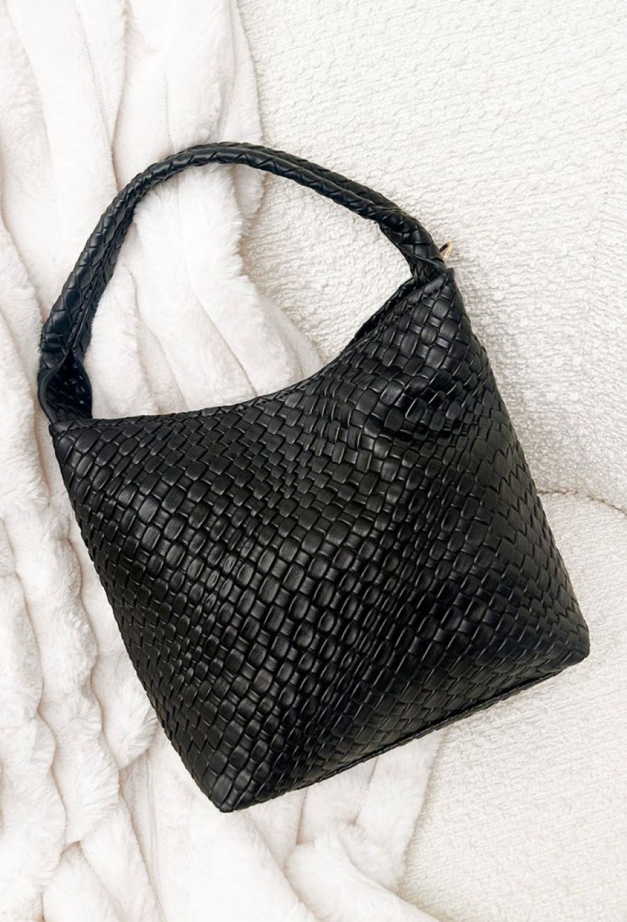 Hot We Need More Black Woven Faux Leather Cross Body Bag Gifts