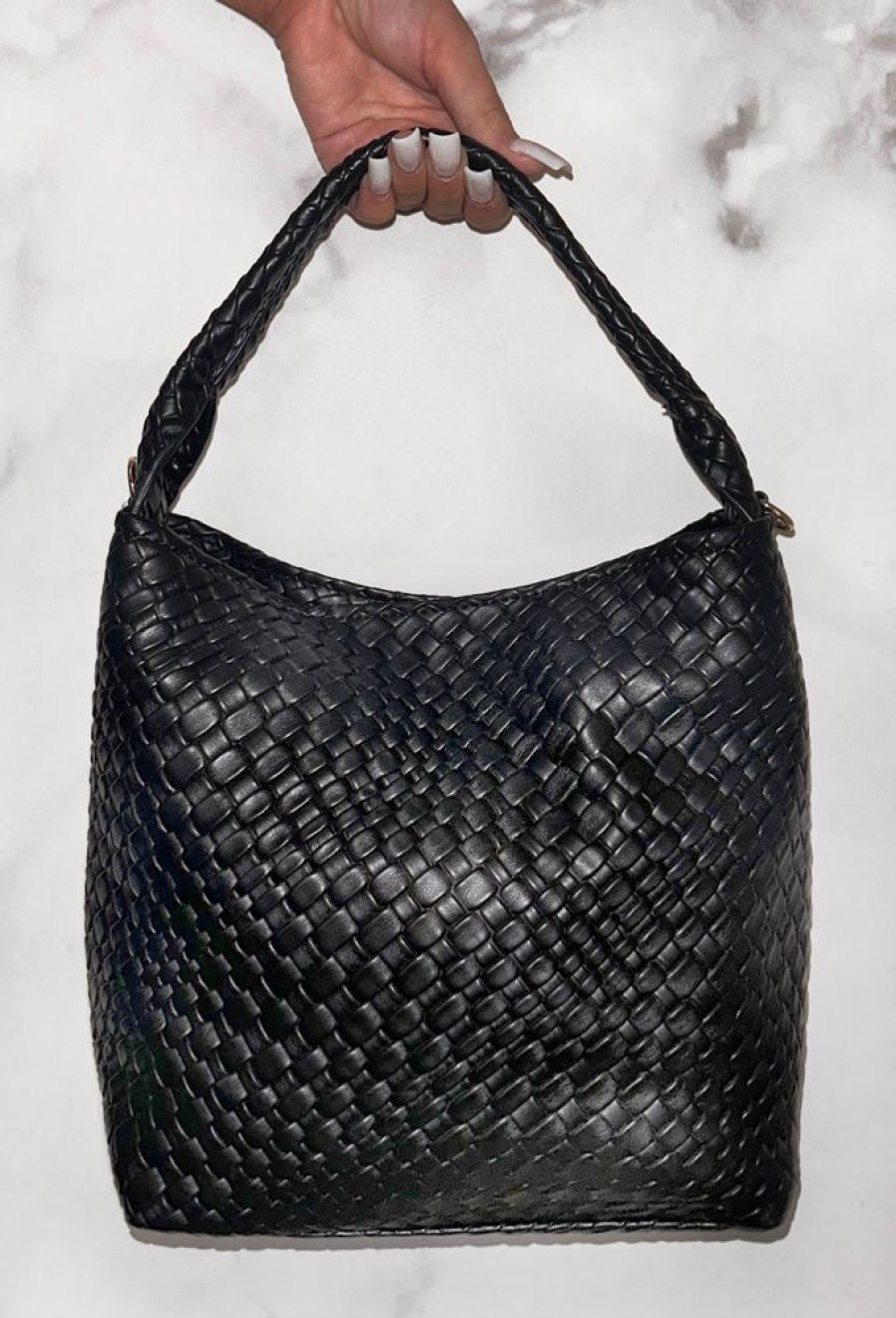 Hot We Need More Black Woven Faux Leather Cross Body Bag Gifts