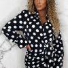 Hot Spot The Difference Black Polka Dot Long Sleeve Wrap Style Mini Dress Dresses