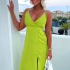 Clearance Luxury Glamour Green Button Skirt Cami Midi Dress Summer Dresses