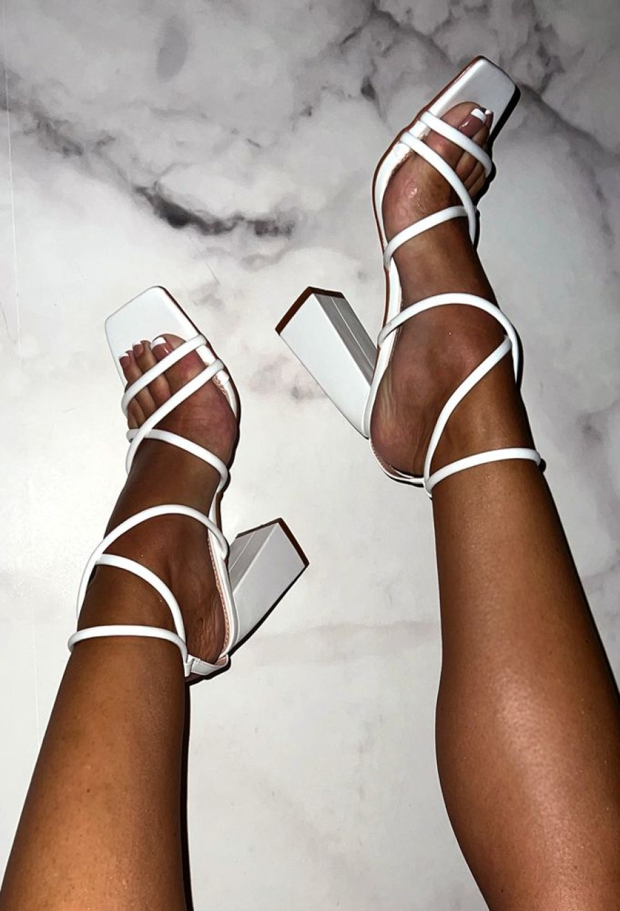 Clearance Best You Ever Had White Strap Block Heels High Heels