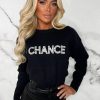 Hot Take Chances Black Embroidered Knitwear Jumper Limited Edition Tops