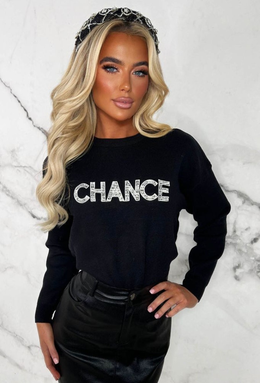 Hot Take Chances Black Embroidered Knitwear Jumper Limited Edition Tops