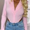 Hot Sweetest Scent Pink Shoulder Pad Backless Blazer Bodysuit Tops