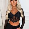 Clearance Fall In Love Black Stretch Lace Sleeve Crop Top Crop Tops & Bralets