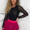 Clearance Femme Attire Fuschia Feather Elasticated Skirt Skirts