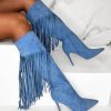 Best Sweet Moments Blue Suede Tassel Knee High Boots Boots