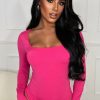 New Girl Like Me Pink Square Neck Long Sleeve Bodysuit Bodysuits