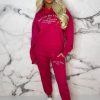 Online Ltd Edition Hot Pink Embroidered Hooded Two Piece Loungewear Set Loungewear