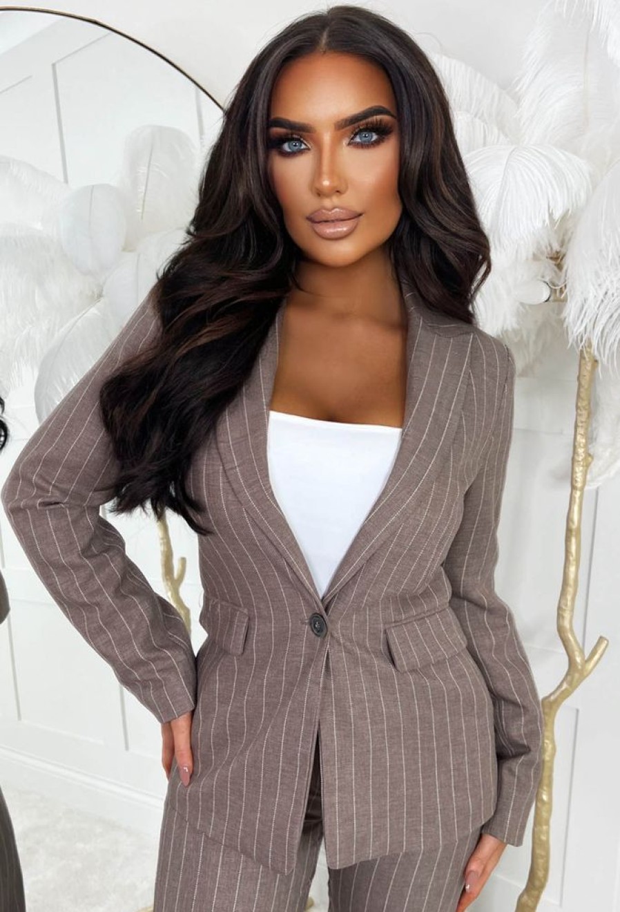 Best Pinstripe Desire Brown Oversized Pin Stripe Blazer Coats And Jackets