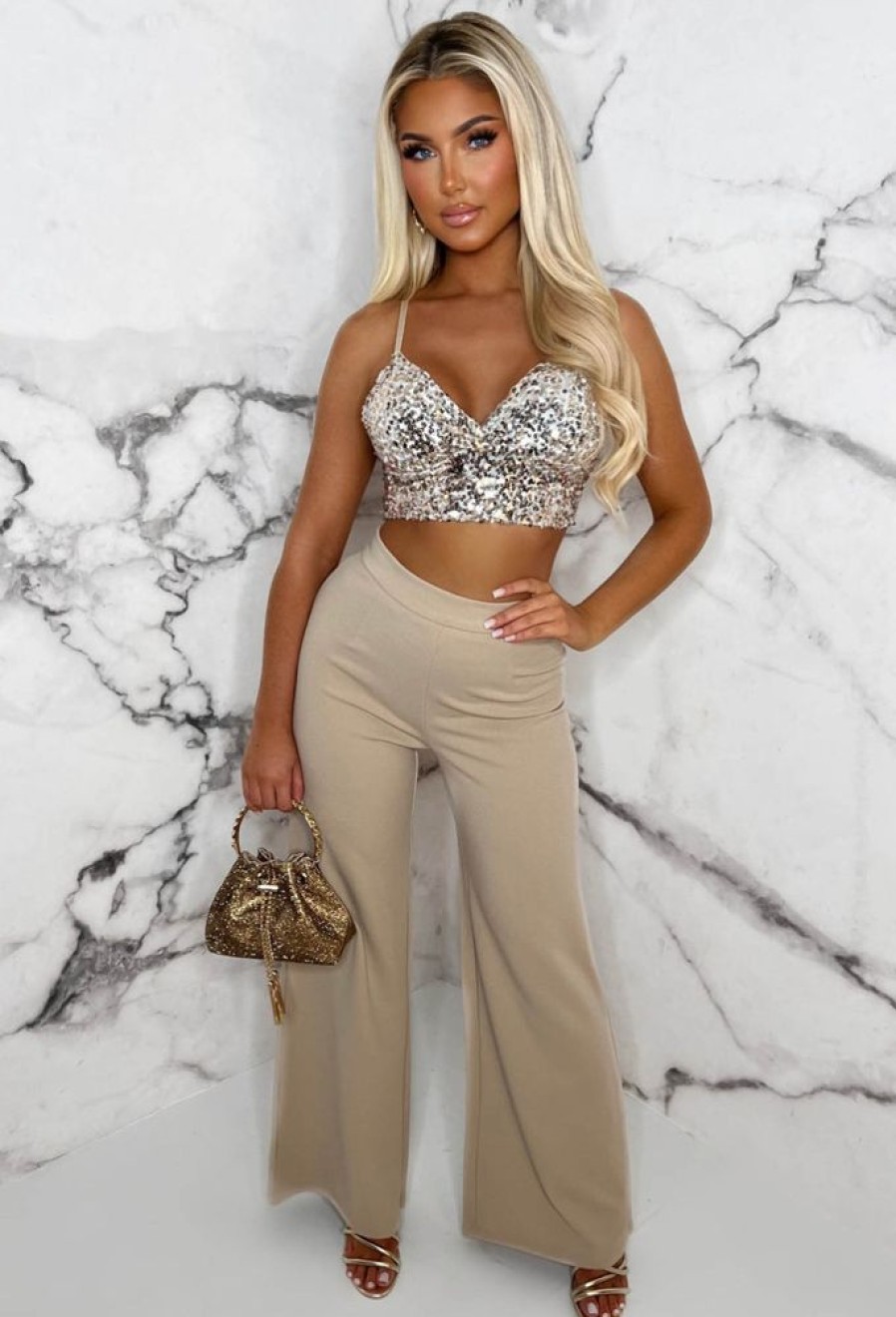 Wholesale I See Fire Nude High Waisted Wide Leg Trousers Trousers & Leggings