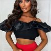 Clearance Beaming Beauty Black Ruffle Shoulder Top Tops