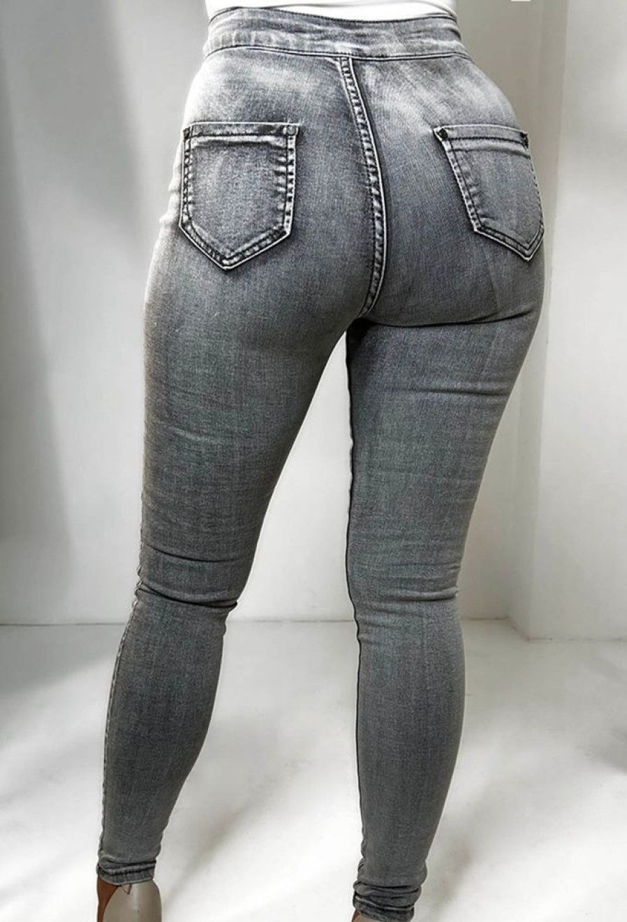 Clearance Authentic Chic Mid Grey Stretch Skinny Plain Front Jeans Jeans