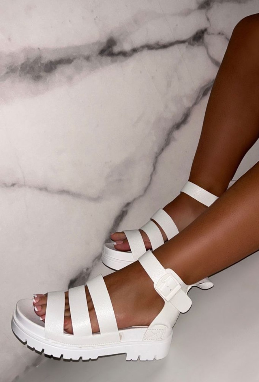 Wholesale Dream Babe White Chunky Strap Sandals Sandals