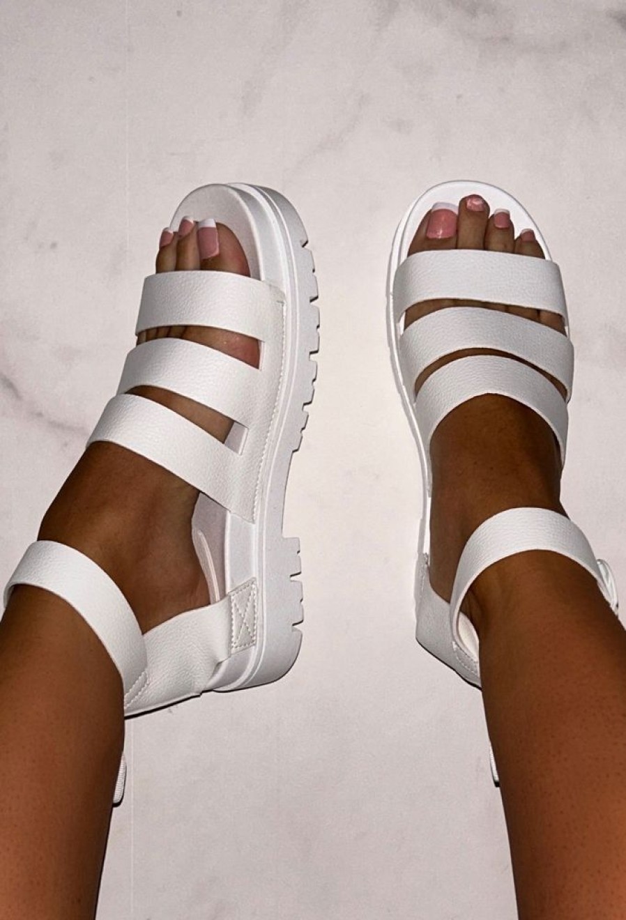 Wholesale Dream Babe White Chunky Strap Sandals Sandals