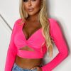 New That Feeling Hot Pink Stetch Cut Out Crop Top Tops