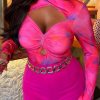 New Baddie Mode Hot Pink Marble Print Cut Out Bodysuit Tops