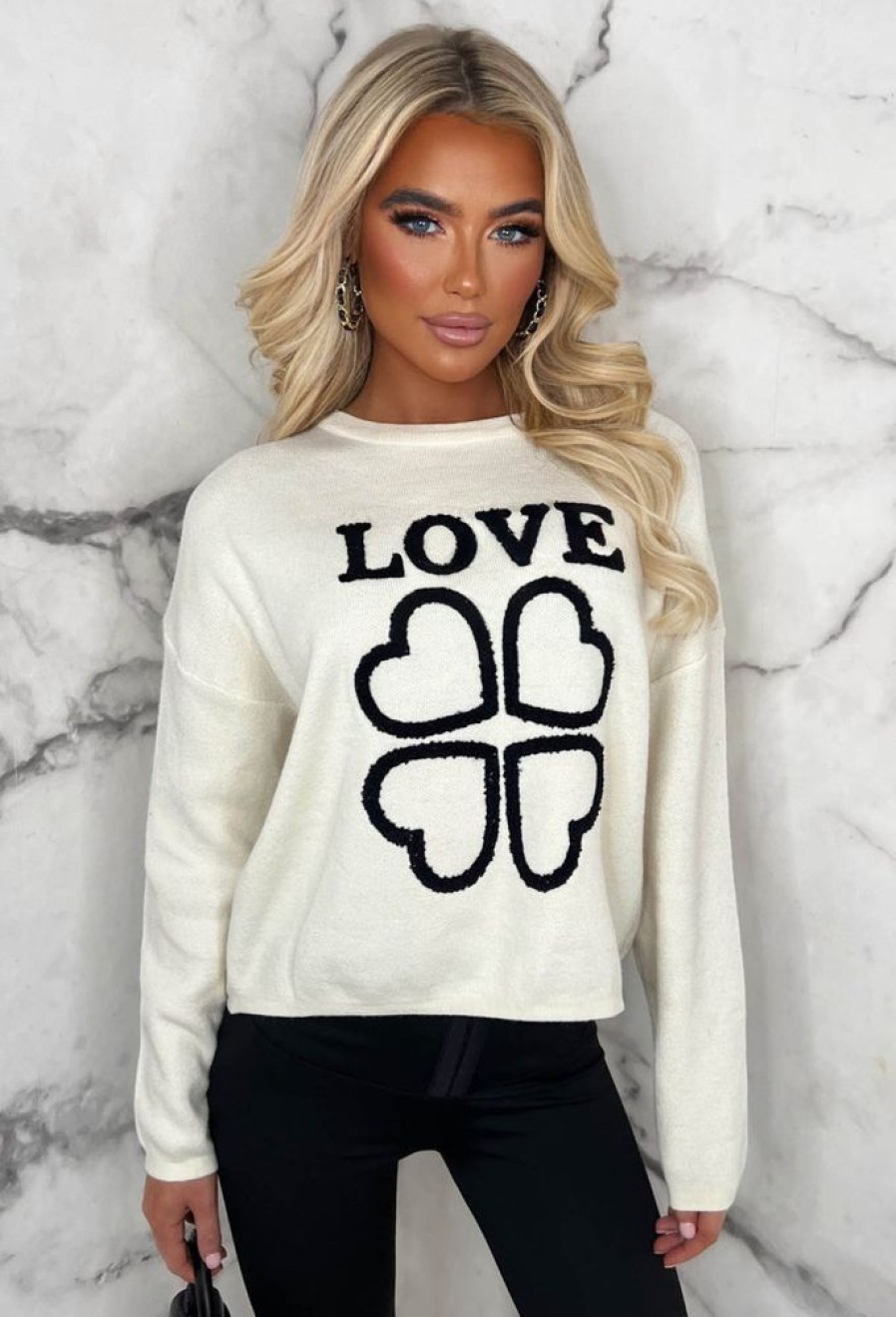 Best Love Note Cream Love Embroidered Knit Jumper Limited Edition Tops