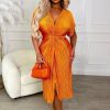 New Pretty In Plisse Orange Plisse Knot Midi Dress Summer Dresses