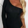 Hot Daily Love Black One Shoulder Stretch Bodysuit Tops