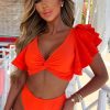 New Sun-Kissed Orange Ruffle Detail Bikini With High Waist Brief Swimwear