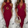 New Wrapped In Luxury Wine Ultra Soft Double Lined Multiway Ruched Midi Dress Dresses