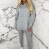 Hot Living The Life Grey Marl Oversized Hoodie With Ribbed Legging Two Piece Loungewear Set Loungewear