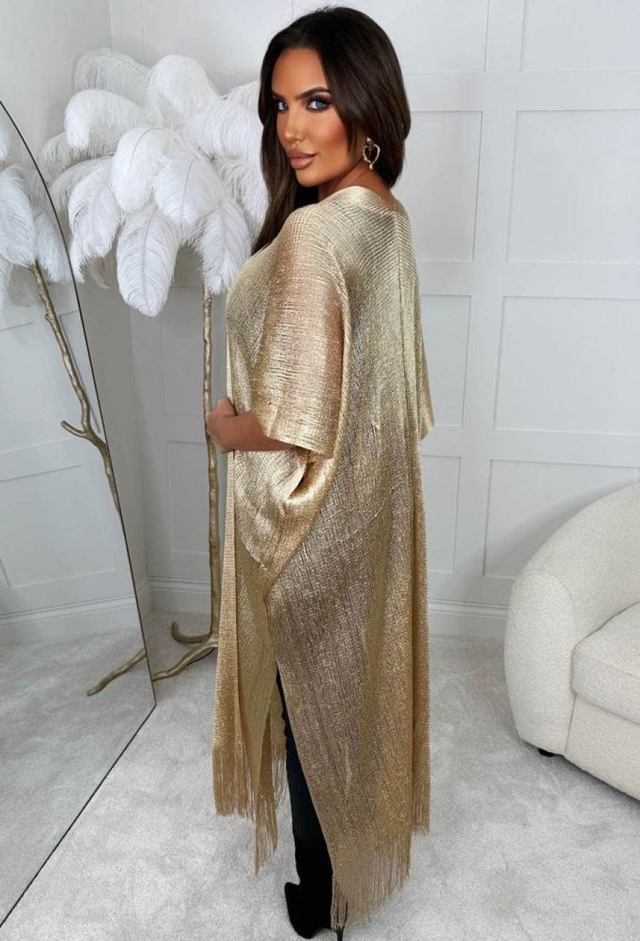 Online Fully In Charge Gold Tassel Kimono Coats And Jackets