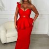 Wholesale My Movie Star Red Premium Peplum Stretch Bandage Midi Dress Bandage