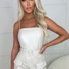 Best Fashionista Fave Cream Faux Leather Stretch Cargo Belted Skort Playsuit Playsuits