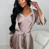 Best Be Sultry Taupe Lace Trim Padded Cup Cami Night Dress And Robe Set Nightwear