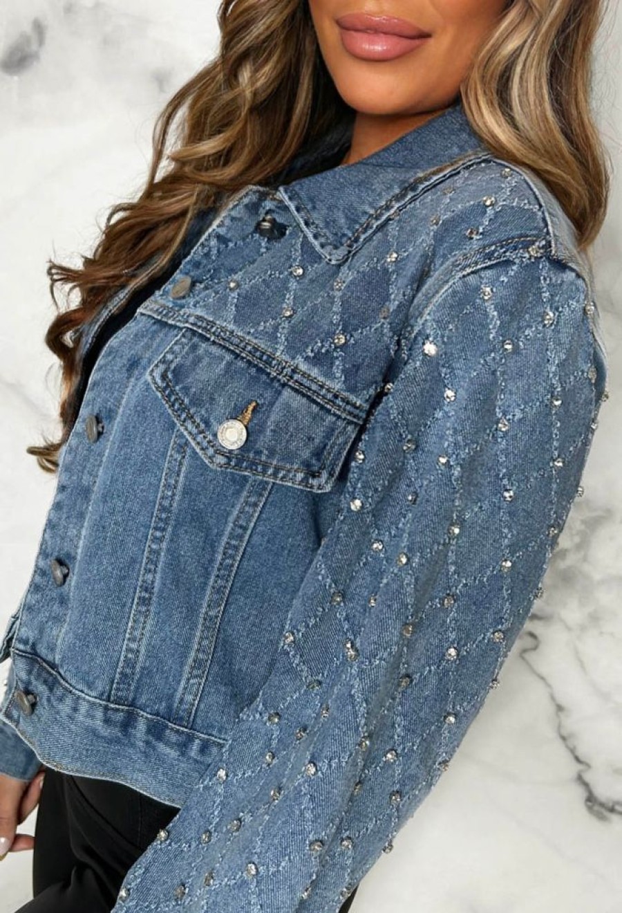 Clearance Crossed Lovers Blue Denim Diamante Jacket Coats And Jackets