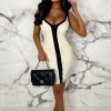 Hot Chic & Stylish Beige Contrast Detail Sleeveless Knitted Dress Dresses