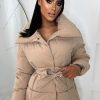 Online Quilted & Cosy Camel Quilted Tie Waist Belted Padded Coat Coats And Jackets