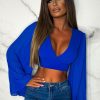 Best Faded Love Cobalt Plisse Sleeve Top Crop Tops & Bralets