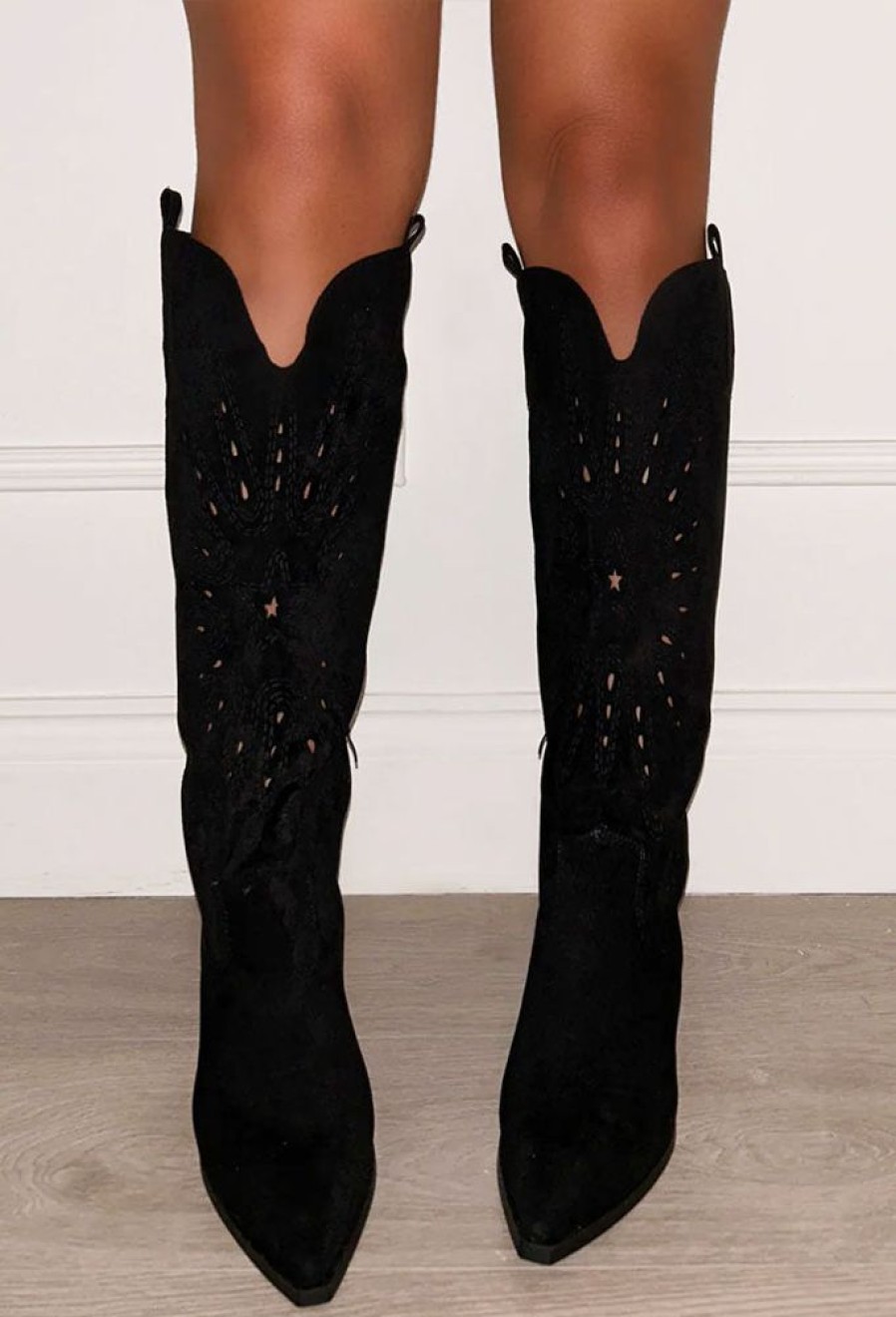 Clearance Rock My Body Black Suede Knee Cowboy Boots Boots