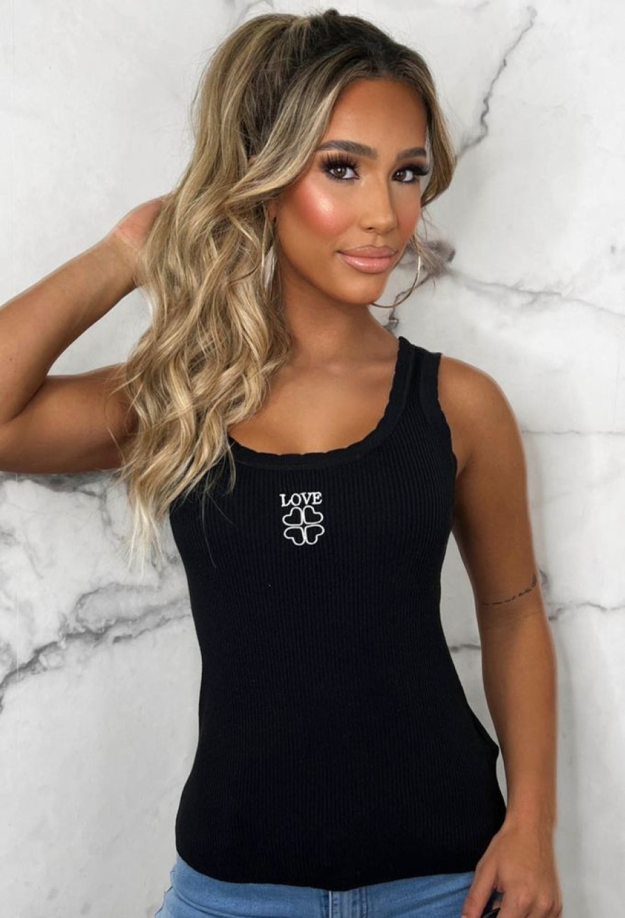 New My Reality Black Embroidered Vest Top Tops