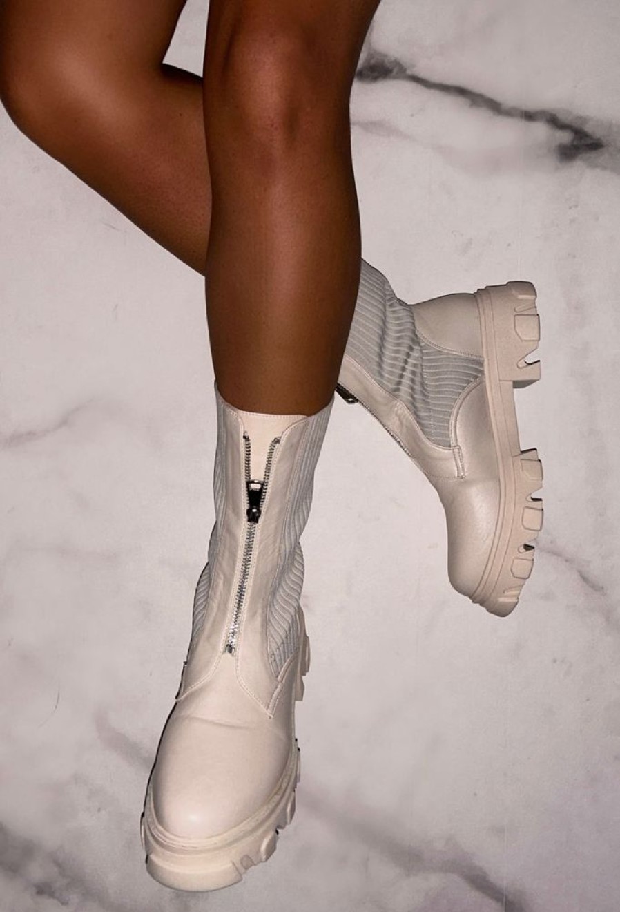 Online Distracting You Over Cream Zip Up Ankle Sock Boots Boots