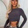 Wholesale Luxe Affection Grey Drawstring Ruched Front Top Crop Tops & Bralets