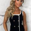 Hot Classique Charm Black Double Button Knit Vest Top Tops