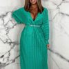 Wholesale Yes Plisse Green Plisse Midi Dress Summer Dresses