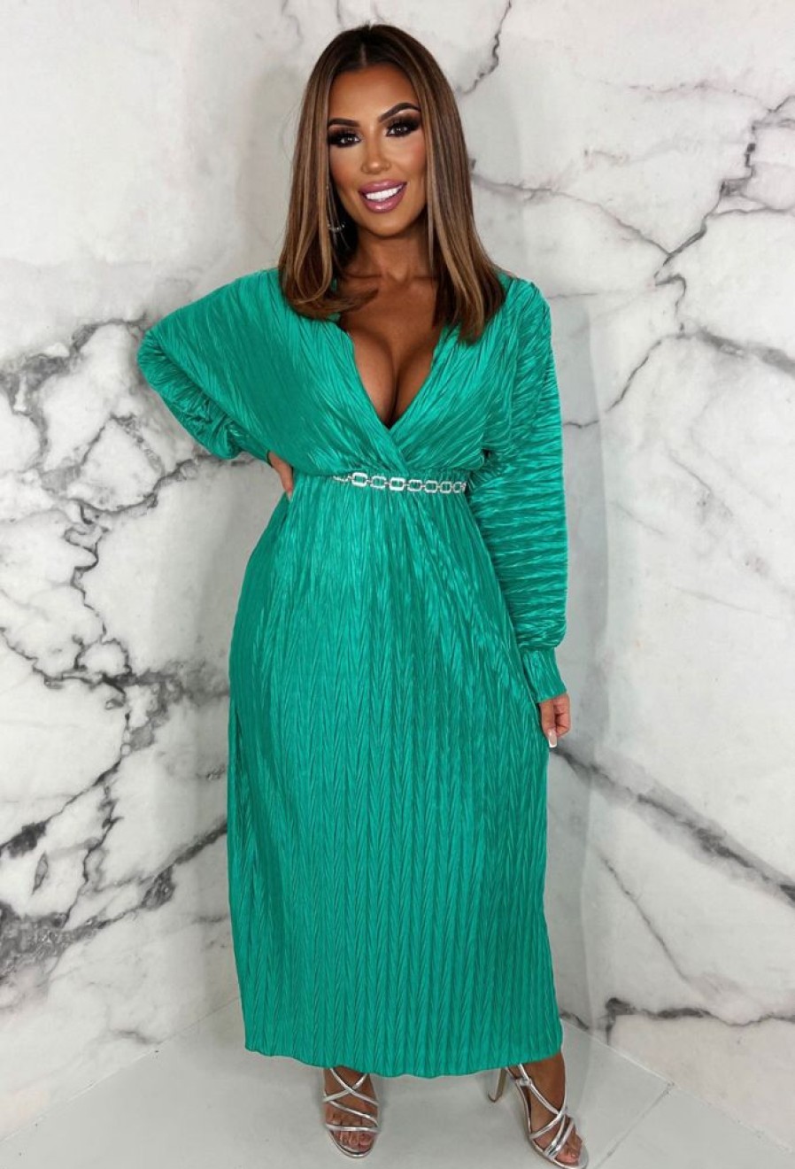 Wholesale Yes Plisse Green Plisse Midi Dress Summer Dresses