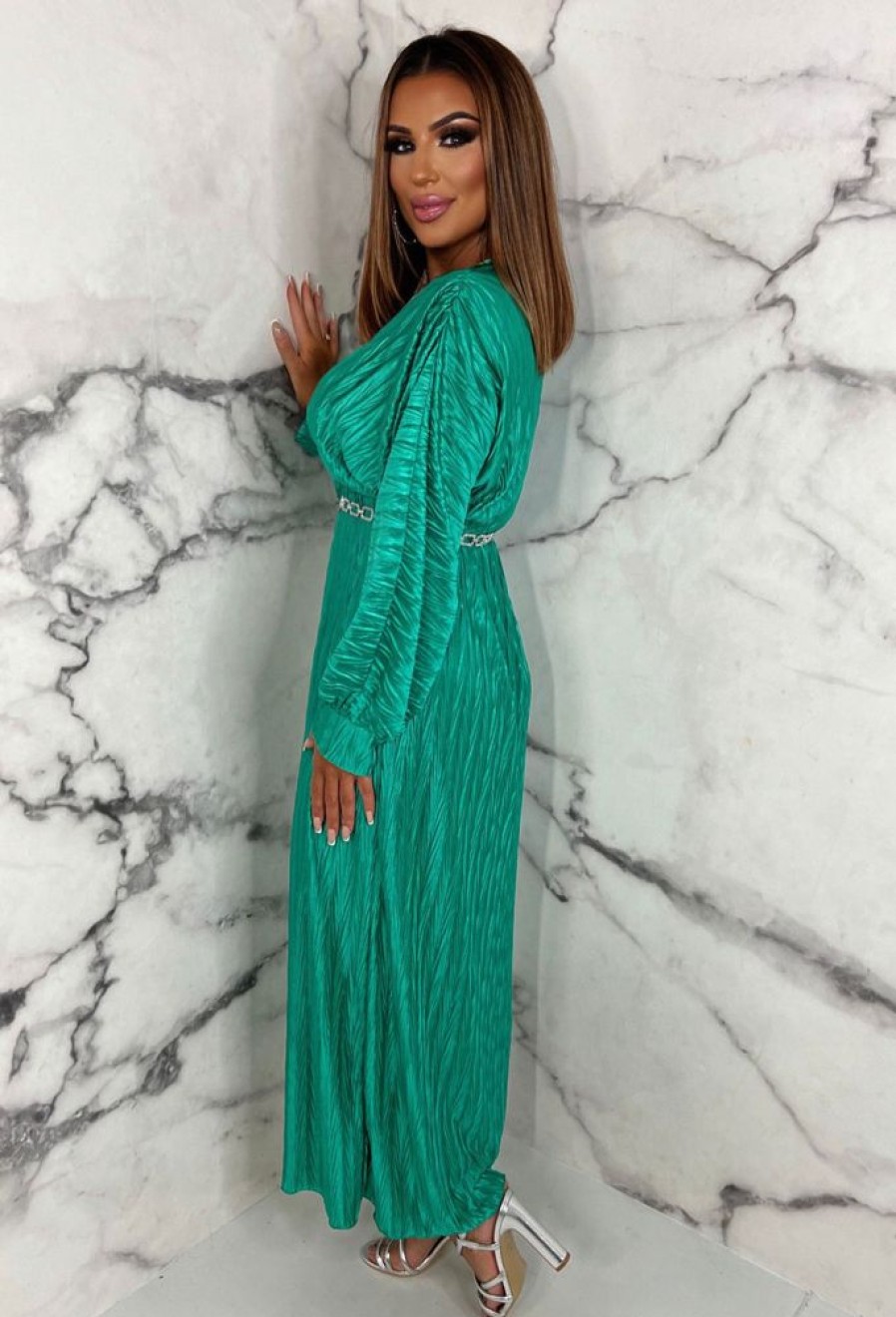 Wholesale Yes Plisse Green Plisse Midi Dress Summer Dresses