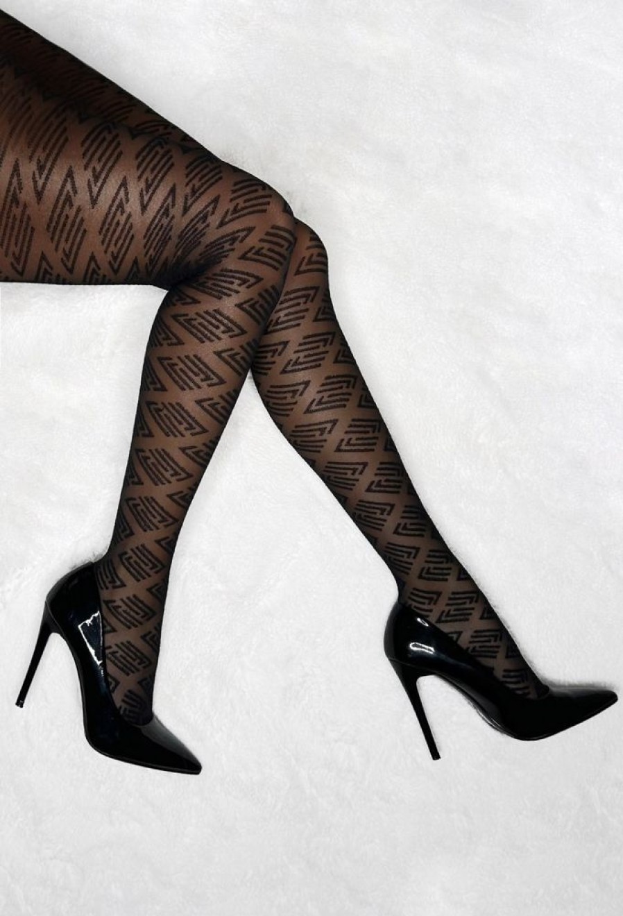 Online Forever A Baddie Black Geometric Pattern Tights Tights