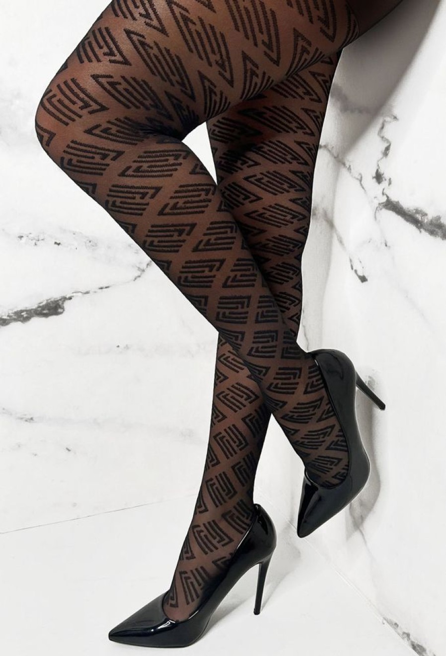 Online Forever A Baddie Black Geometric Pattern Tights Tights