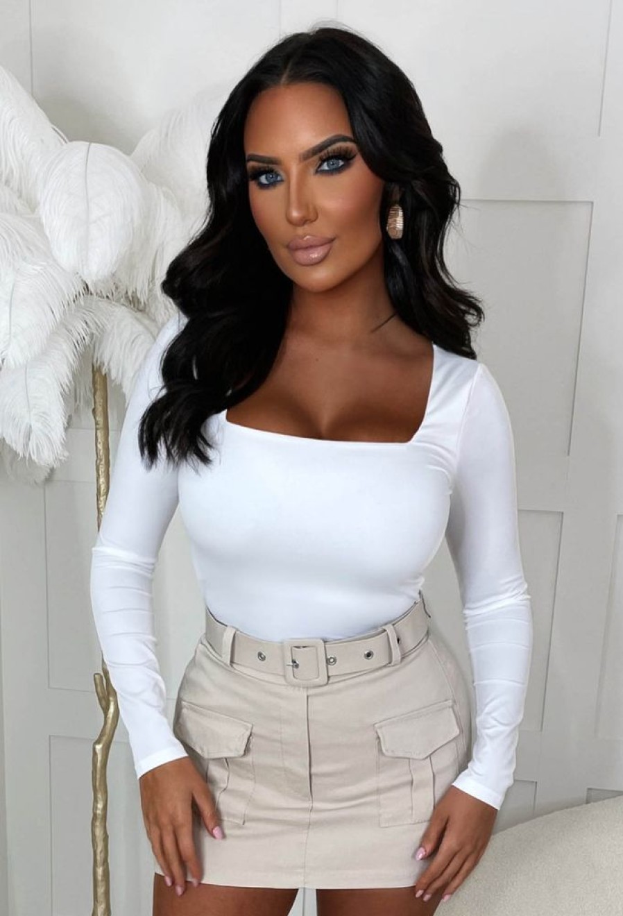 Hot Bae For Tonight White Square Neck Long Sleeve Top Tops