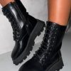 Clearance One Call Away Black Chunky Wedge Lace Up Boot Boots