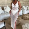 Clearance Boho Beauty White Metallic Cami Knitted Maxi Dress Cover Up Swimwear